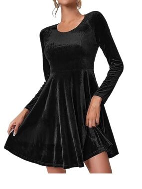 Le Chateau Vintage Black Velvet Dress | Fit & Flare | Made in Canada | Size S
